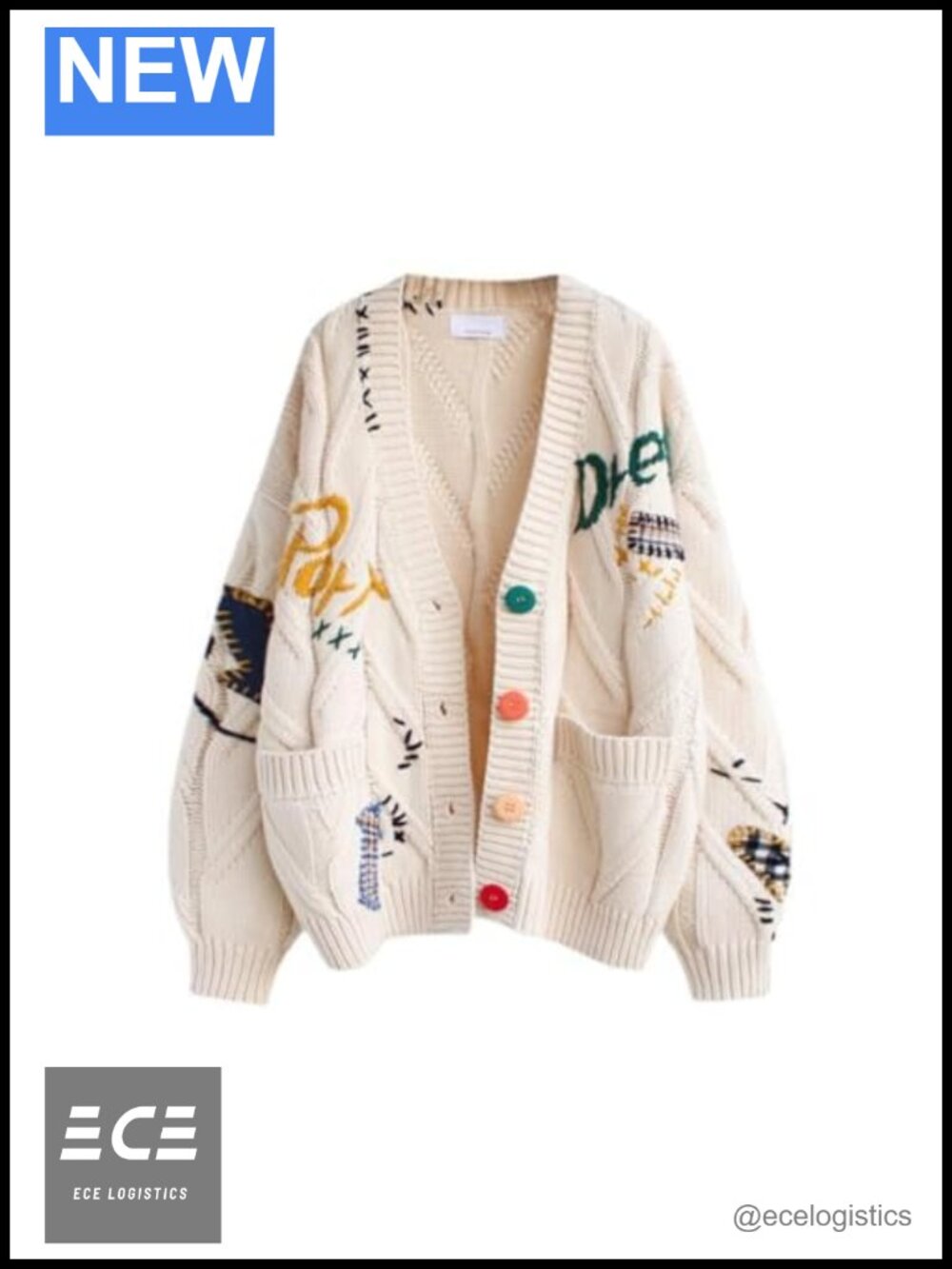 Women's Embroidered Heart Cardigan Sweater Button-Down Knitted Graphic Cardigan